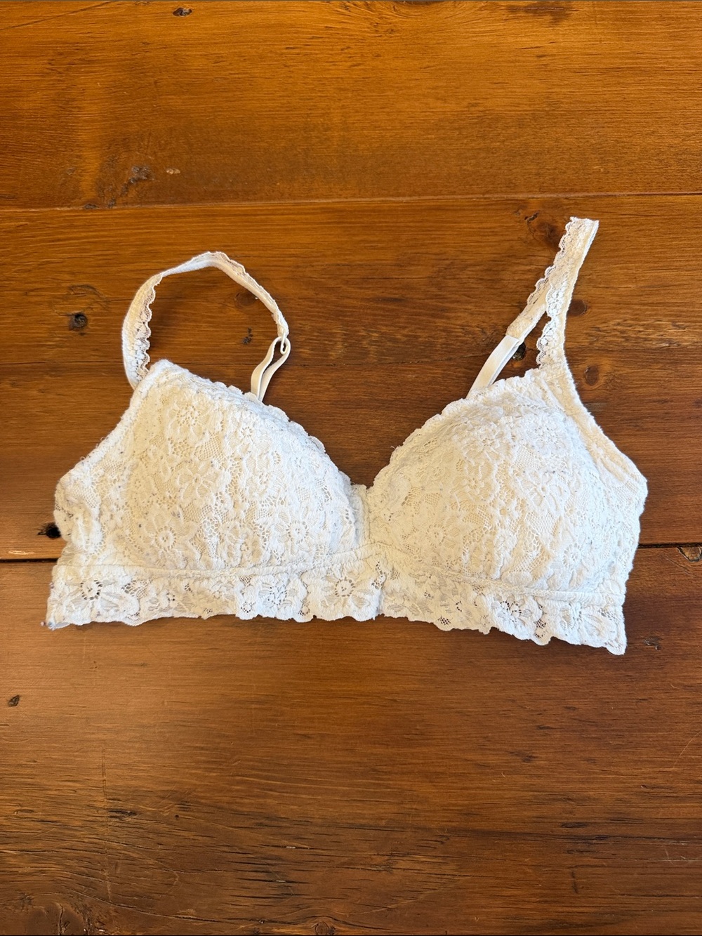 aerie White Lace Bralette with Floral Trim